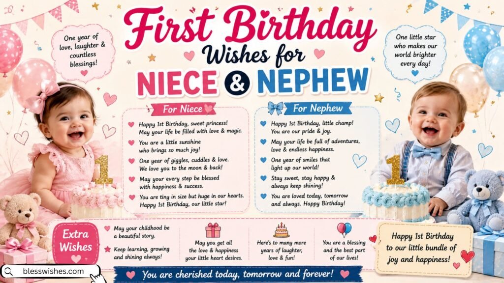 First Birthday Wishes for Niece and Nephew