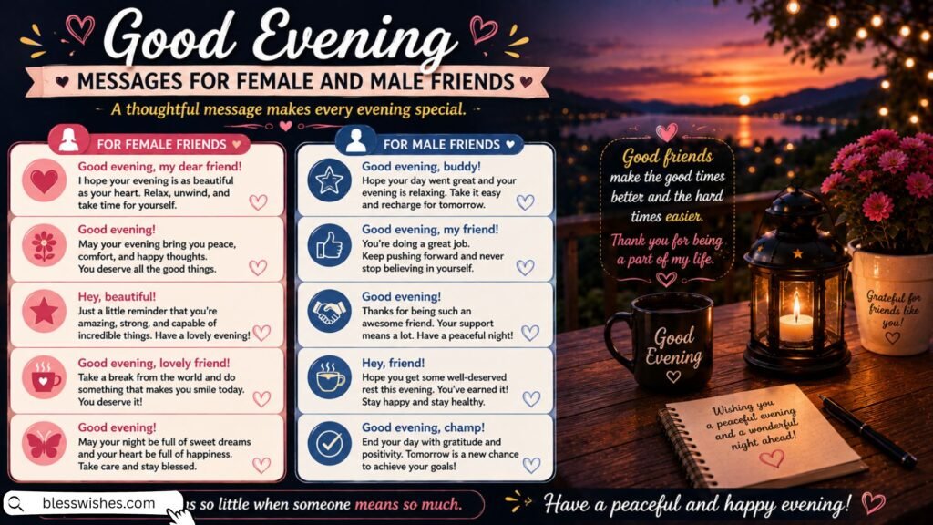 Good Evening Messages for Female and Male Friends