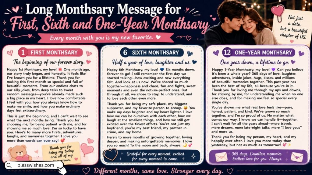 Long Monthsary Message for First, Sixth and One-Year Monthsary