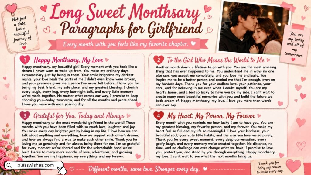 Long Sweet Monthsary Paragraphs for Girlfriend