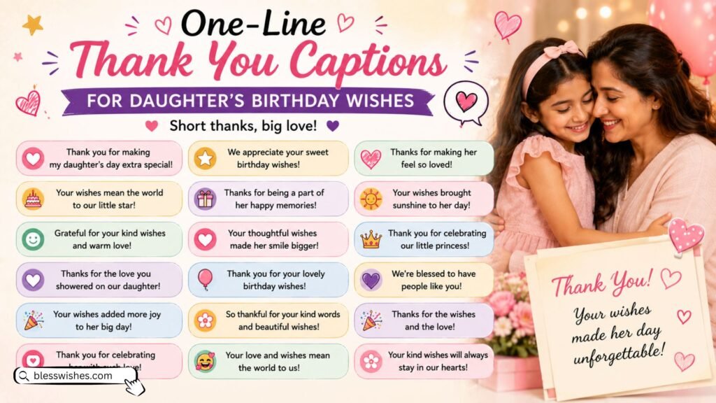 One-Line Thank You Captions for Daughter s Birthday Wishes