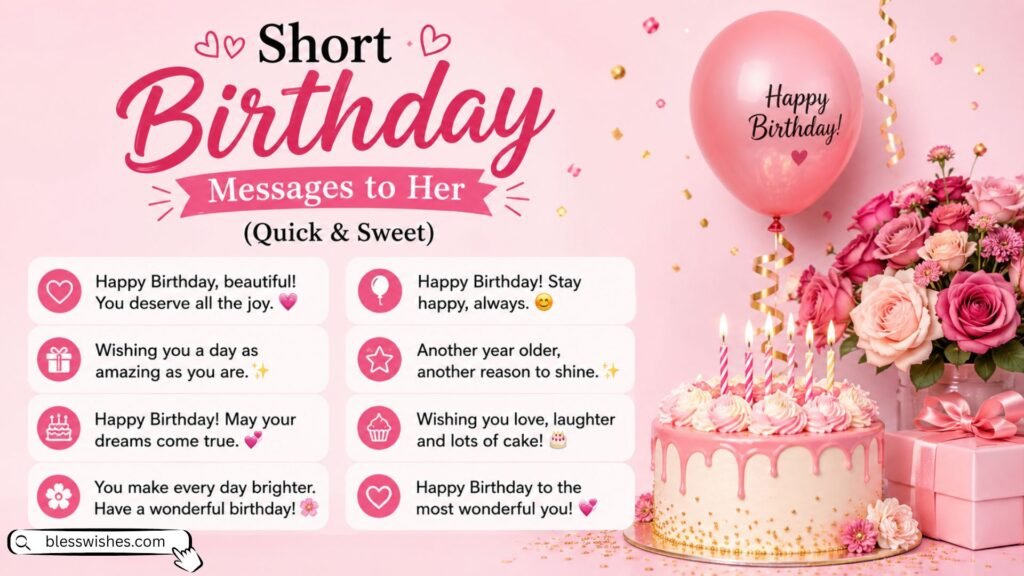 Short Birthday Messages to Her (Quick & Sweet)